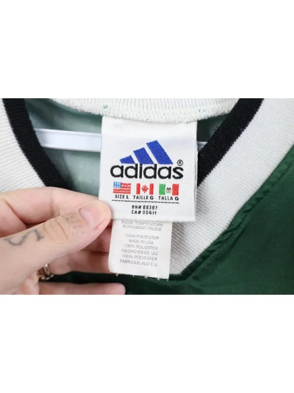 Vtg 90s Adidas Mens Large Spell Out Striped Silky Futbol Soccer Jersey Green USA